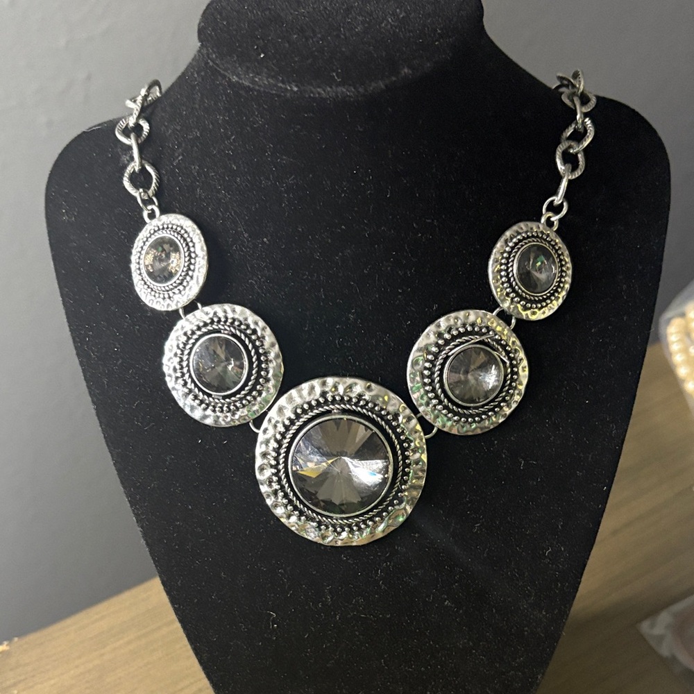 Silver Crystal Statement Necklace - Women Jewelry